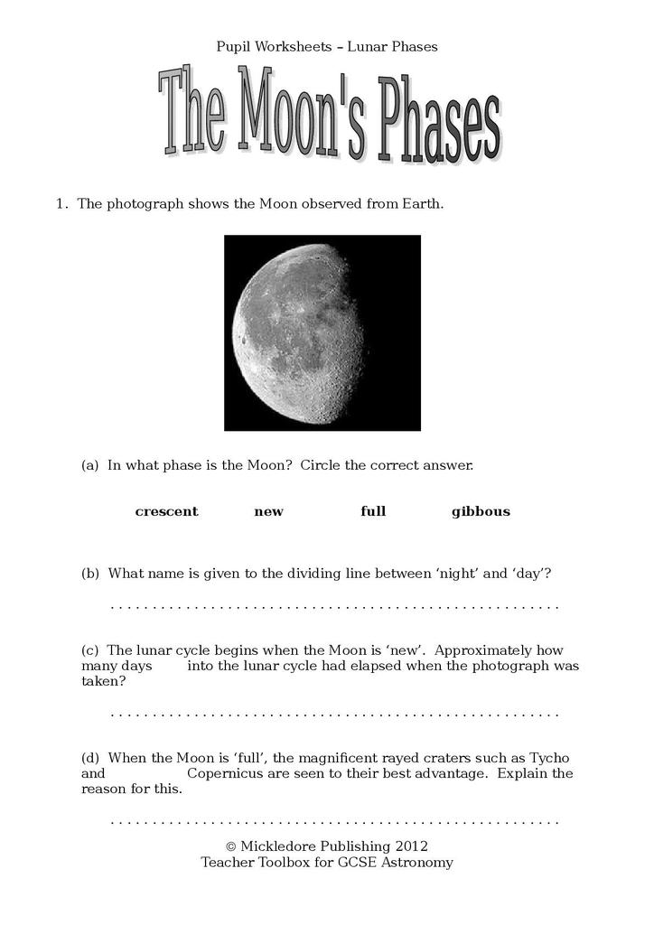 Earth Sun Moon System Worksheet 6414
